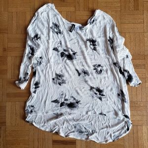 Divided Sweater, White and Black Floral